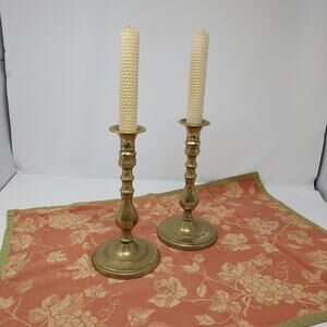 Brass Candlesticks Candle Holder Pair Vintage Baluster Style 9" Tall